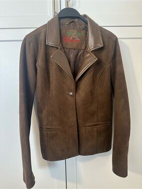 Collezioni Brown Suede Leather-Trim Jacket